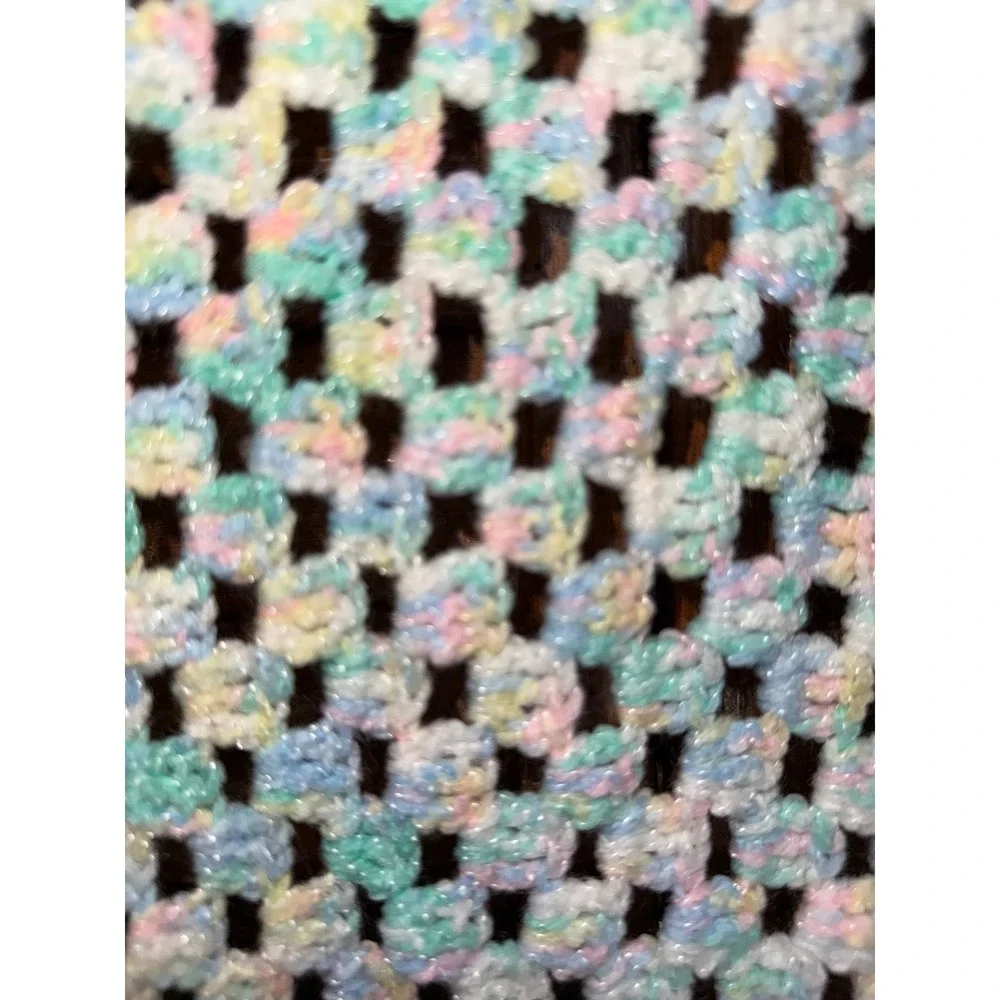 Handmade Crochet Baby Blanket Pastel Variegated Granny Square Scalloped 36x32